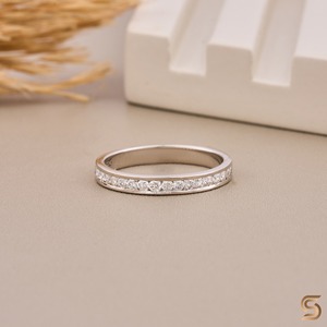 Channel Set Moissanite Diamond Band <b>Ring</b> 0.38CT | 10K White Gold Minimalist Wedding Band | <b>Dainty</b> Stackable Jewelry - Product Image 5