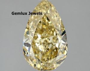 Diamante de laboratorio con corte pera, color amarillo intenso, 2 quilates, certificado IGI, claridad VS, diamante suelto de laboratorio para anillo. - Product Image 1