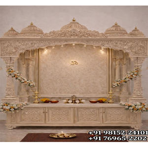 Temple hindou traditionnel en bois de teck massif avec dômes, style Dwarakadish, finition blanche, unité de prière en bois. - Product Image 1