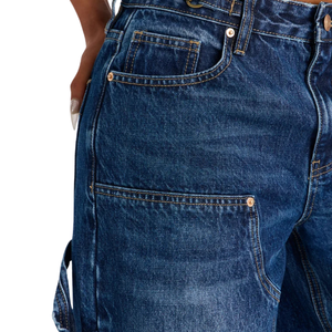 Vaqueros Cargo de Mujer de Talle Medio, Pierna Ancha, Transpirables, Azul Lavado, con Bolsillos Utilitarios, Estilo Casual Urbano, Ajuste Holgado, Moda Otoño - Product Image 5