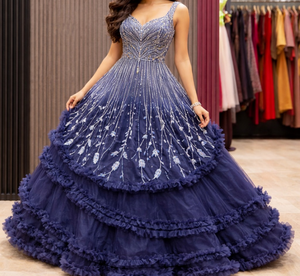 Vestido de Gala Ombre de Diseñador para Mujer, de Gasa Bordada con Cintura Natural, Lujoso Vestido de Noche para Fiesta de Primavera, Largo hasta el Suelo con Volantes - Product Image 1