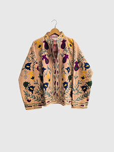 Veste en velours brodée à manches longues et col mandarin, grande taille, motif floral, pour femme, collection automne - Product Image 1