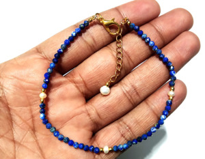 Pulsera de Lapislázuli con Perlas de Agua Dulce, Chapada en Oro, Plata 925, Joyería Minimalista para Uso Diario de Mujer - Product Image 2