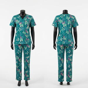 Premium Quality Polyester Spandex Printed Scrub Set 170 GSM Teal <b>Turtle</b> Print V <b>Neck</b> Top Straight Leg Pants Sublimation Print - Product Image 1