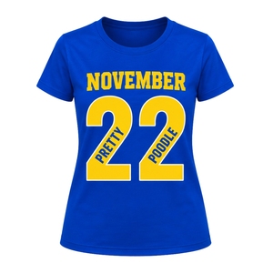 เสื้อยืดผู้หญิงลายพุดเดิ้ลสวยๆ ของชมรมซิกมาแกมมาโร 22 สีน้ำเงินทอง วันที่ 22 พฤศจิกายน ชมรมพี่น้องชาวกรีก แขนสั้น สไตล์ลำลอง ขายส่ง - Product Image 2