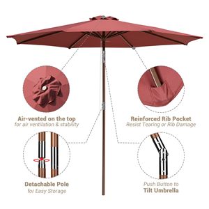 Sombrilla de Patio de Madera de 9 Pies para Uso en Exteriores - Product Image 4