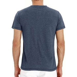 T-shirts unis décontractés d'été pour hommes, chemises Henley à manches courtes, coupe ajustée, en jersey de coton respirant - Product Image 6
