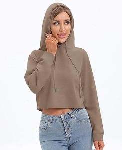 Sudadera con capucha corta ajustada para mujer, top de moda con cordón y manga larga - Product Image 1
