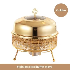 Plat à gratin rond doré de 24 cm de diamètre, design moderne et luxueux, avec couvercle en verre et motif floral, pour garder les aliments au chaud - Product Image 2