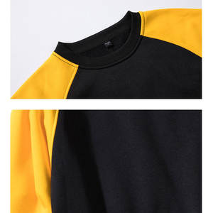 Men's Premium 100% Cotton <b>Fleece</b> Raglan Sweatshirt | Obsidian <b>Black</b> Amber Yellow Contrast Pullover | Urban Athletic Gym Training - Product Image 2