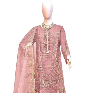 Nouvelle broderie lourde pakistanaise avec la collection de costumes Organza Dupatta - Product Image 2
