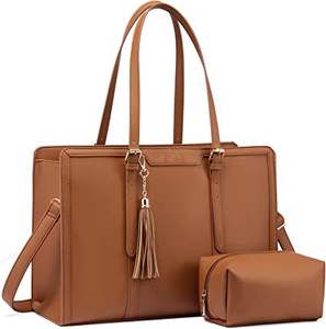 Sac pour ordinateur portable en cuir véritable pour femme avec sangle réglable, écologique et imperméable, grande capacité, pochette pour usage professionnel et de bureau - Product Image 1