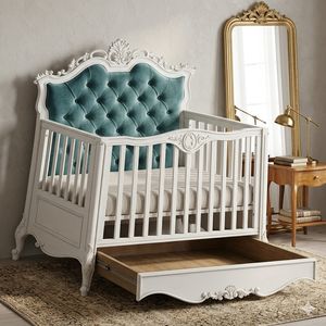 Cuna de madera de caoba tallada, muebles para habitación infantil hechos a mano en Indonesia - Product Image 1