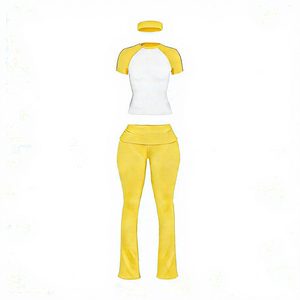 2026Women's Stylish Raglan Flared Pants Active <b>Set</b> Breathable QuickDry 2-Piece Outfit with Headband for Gym & Daily Wear - Product Image 2