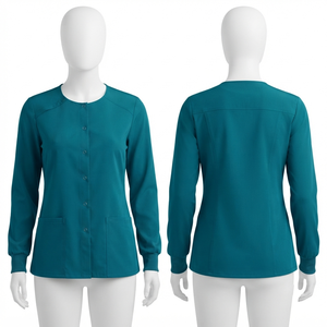 180 GSM Polyester Rayon Spandex Stretch Teal Women Scrub <b>Jacket</b> Shaped Panels Custom Embroidery Logo Medical Uniform <b>men</b> <b>Jacket</b> - Product Image 1