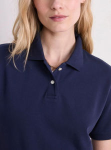 Camiseta polo para mujer de tela piqué con logo impreso en 3D personalizado, color azul marino sólido, transpirable, de manga corta, estilo hip hop. - Product Image 3