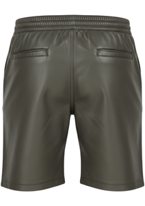 กางเกงขาสั้นผู้ชายสไตล์ลำลอง เอวยางยืด หนังเทียม พิมพ์ลายตัวอักษร ความยาวระดับเข่า ซิปหน้า แต่งลูกปัด นุ่มสบาย สตรีทแวร์ - Product Image 3