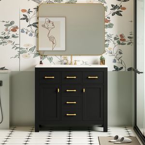 Mueble de Baño Moderno Independiente de 36 Pulgadas con 4 Cajones y 2 Gabinetes, Conjunto Combinado de Mueble de Baño Individual con Lavabo de Cerámica - Product Image 2