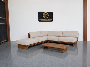 Canapé d'extérieur en teck massif de qualité supérieure en forme de L, canapé de patio à profil bas - Product Image 1
