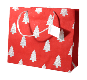 Personalized Recycled Cotton Handmade Paper With Metallic Silver Glitter Print All Around Matching Satin Ribbon Handles Tag <b>Bag</b> - Product Image 2