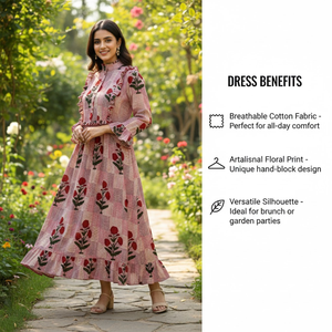 Vestido de algodón con estampado floral bohemio, cuello con volantes, cintura imperio escalonada, hecho a mano, manga larga acampanada, vestido de noche de verano - Product Image 6