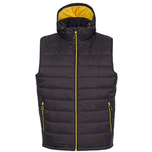 <b>Men's</b> <b>Black</b> Hooded Quilted <b>Vest</b> Windproof Casual Outerwear Polyester Wadding Zipper Closure Solid Color Regular Length 2026 - Product Image 1