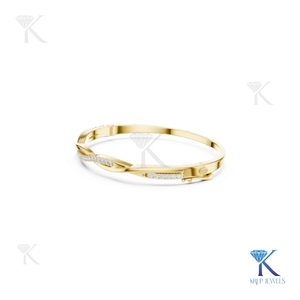 Modern Twisted Gold Diamond Bangle 14K 18K <b>Solid</b> Gold Fine Unisex Luxury Jewelry Pav Set Bridal Party Gift <b>Bracelet</b> - Product Image 2