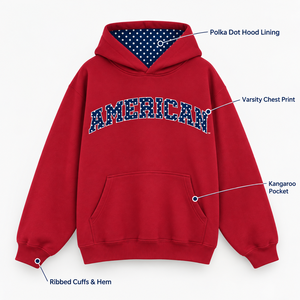 Sudadera con Capucha Estampada Estilo Universitario Americano para Mujer, Roja, de Algodón y Felpa, Informal, para Otoño, con Forro de Puntos y Bolsillo Canguro - Product Image 1