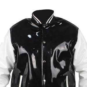 Mens Premium <b>PVC</b> Leather Varsity Jacket Stand Collar Front Logo Retro College Letterman High Quality <b>Top</b> Selling - Product Image 6