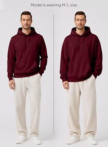 Sweat-shirt à capuche bordeaux pour homme, coupe oversize, en molleton, décontracté, couleur unie, tricoté, avec poches - Product Image 3