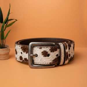 Ceinture décontractée vintage en cuir de vachette riveté avec boucle carrée en alliage, en cuir véritable durable, largeur 3,5 cm, rivetée - Product Image 1