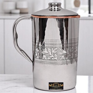 Jarra de cobre martillado a mano con asa dorada y juego de 6 vasos rectos de cobre, juego de jarras de cobre puro para la buena salud - Product Image 4