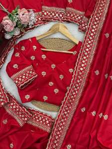 ผ้าส่าหรีดีไซน์เนอร์แบบอินเดียสำหรับผู้หญิง ผ้าลายปักเลียนแบบงานบานาราสี เหมาะสำหรับงานเทศกาลและงานแต่งงาน ทำจากผ้าจอร์เจตต์ สวยงาม พร้อมสวมใส่ - Product Image 3