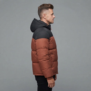 Blouson matelassé à capuche color block personnalisé pour homme, manteau d'hiver chaud et ample avec col à boutons-pression et fermeture éclair, prix abordable 2027 - Product Image 3