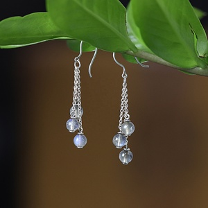 Natural Labradorite Gemstone Drop <b>Earrings</b> 925 Sterling <b>Silver</b> Chain Tassel Dangle <b>Earrings</b> Handmade Jewelry for Women - Product Image 4