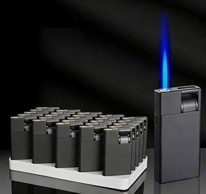 Briquet à gaz moderne en métal avec logo personnalisé, coupe-vent, rechargeable au butane, torche à jet pour cigares, cigarettes, fêtes, allume-feu de sécurité - Product Image 5