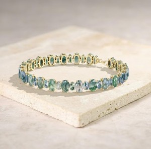 Moss Agate Stone Charm <b>Bracelet</b> Women 925 Sterling Silver Gold Plated Luxury Nature Inspired Handmade Jewelry - Product Image 1