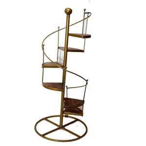 Support de plante moderne rectangulaire en métal doré, ensemble de supports géométriques en métal électroplaqué, base croisée en laiton, jardinière sur pied - Product Image 1