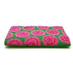 Sac à main rectangulaire fait main avec motif à rayures de paillettes roses et dorées pour les soirées - Product Image 4