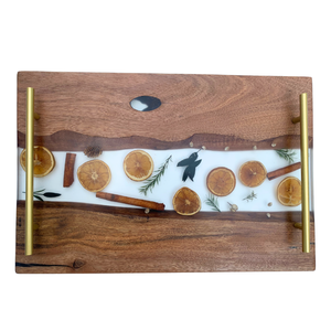 Plateau rectangulaire en bois avec poignée en métal, motif naturel, écologique, antibactérien, compatible lave-vaisselle, sans danger pour les aliments, fabriqué au Vietnam - Product Image 5