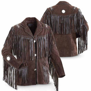 Premium 2026 Quality Men Sheep Skin Suede Cowboy Style <b>Winter</b> <b>Jacket</b> Reversible Eco-Friendly Breathable Tassel - Product Image 5