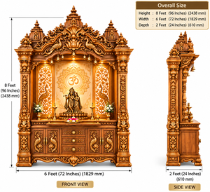 Radha Krishna Wooden Pooja <b>Mandir</b> with Om Backlit Grand Traditional Radha Krishna Wooden Pooja Temple Backlit Om USA - Product Image 6