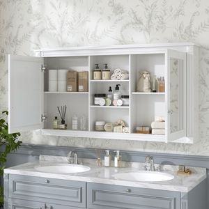 Specchio da Parete 2-in-1 da 55 Pollici con Armadietto, Specchio per Trucco ad Alta Definizione con Ripiani Regolabili e Cerniere a Chiusura Morbida - Product Image 2