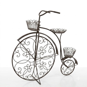 Support à plantes circulaire vintage en fer forgé époxyré à 1 niveau pour vélo, pour l'intérieur et l'extérieur, présentoir de pots de fleurs de jardin - Product Image 1