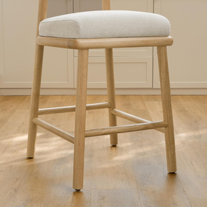 Ensemble de 2 tabourets de bar scandinaves en bois avec sièges rembourrés en tissu, chaises de bar hauteur comptoir, design moderne pour la cuisine et la maison - Product Image 5