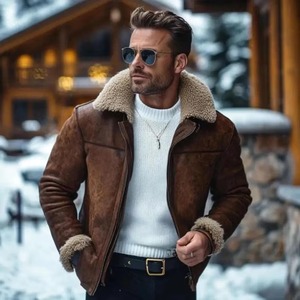 Brown Shearling Genuine Leather <b>Coat</b> for Men, Sheepskin Aviator Jacket, 90s Vintage Winter Jacket, Fur Collar <b>Coat</b>, <b>Warm</b> Gift - Product Image 1