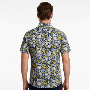 Chemise décontractée pour homme en coton tissé, style streetwear, manches courtes, imprimé floral, col rabattu, séchage rapide et écologique, style été - Product Image 2