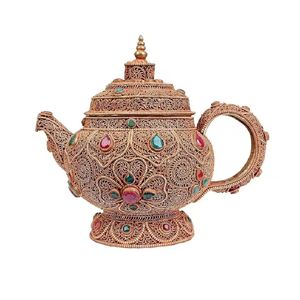 Luxury Decorative <b>Teapot</b> Gold Finish Embossed Metal Tea Pot with Gem Design Vintage Serving <b>Teapot</b> Home Decor Gift - Product Image 1