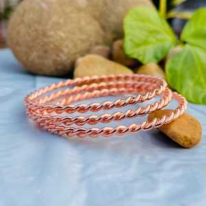 Belladec Set of Four Twisted Red <b>Copper</b> Handmade Stackable <b>Bangles</b> & Bracelets Elegant Boho Fashion Jewelry Women's - Product Image 1
