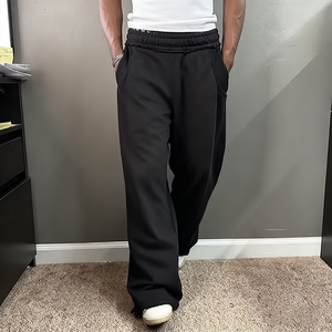 Pantalones de chándal de algodón personalizados OEM, de cintura alta, pierna ancha recta, estilo desgastado, lisos, holgados para hombre - Product Image 2